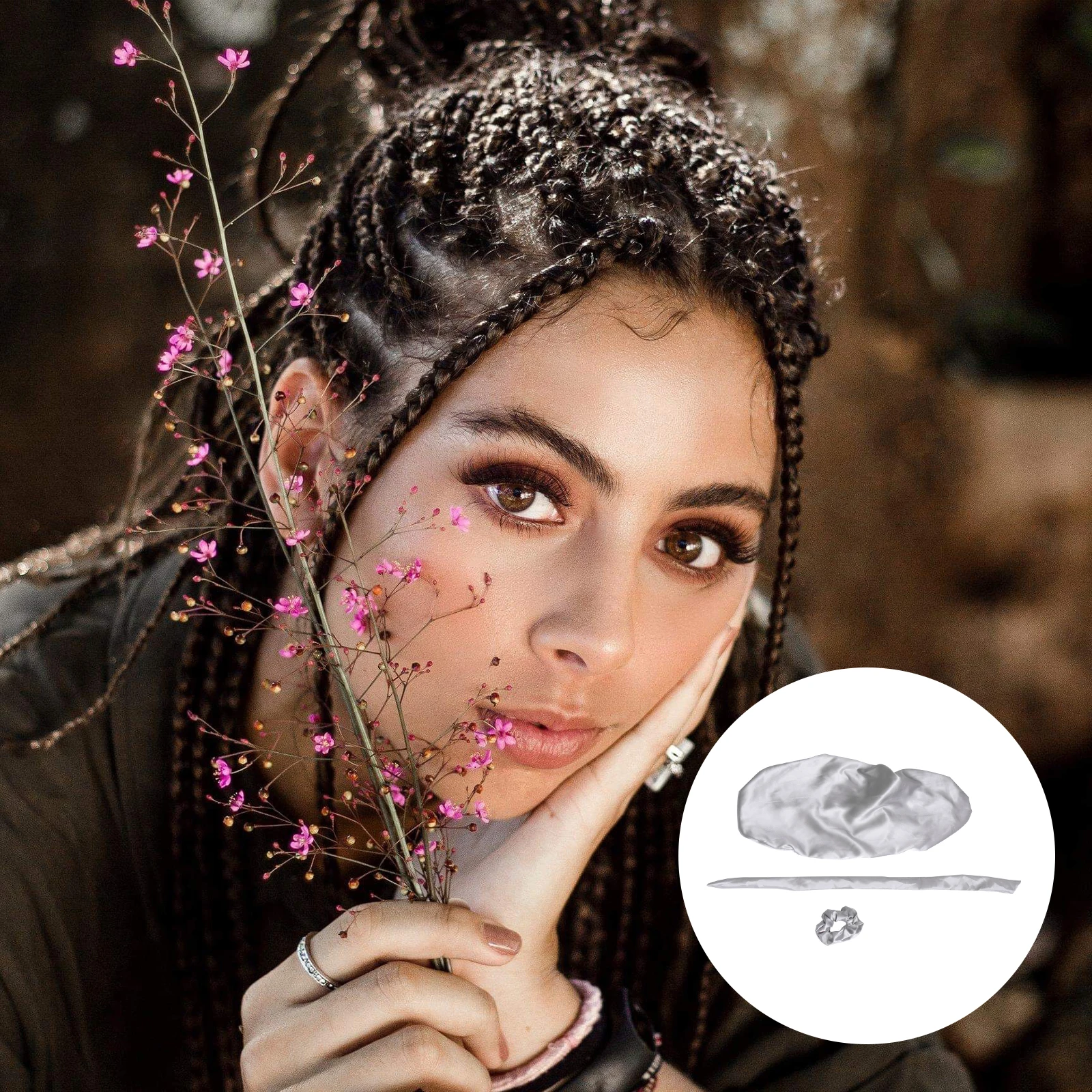 

Bonnets for Curly Hair Turban Hat Satin Sleep Mermaid Cap Sleeping Silver Elastic Band