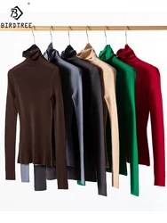 BirdTree, 18G 100%Pure Wool Elegant Sweaters, Women Long Sleeve Turtleneck, Warm Casual Slim Sweater, 2026 Autumn New T47644QM