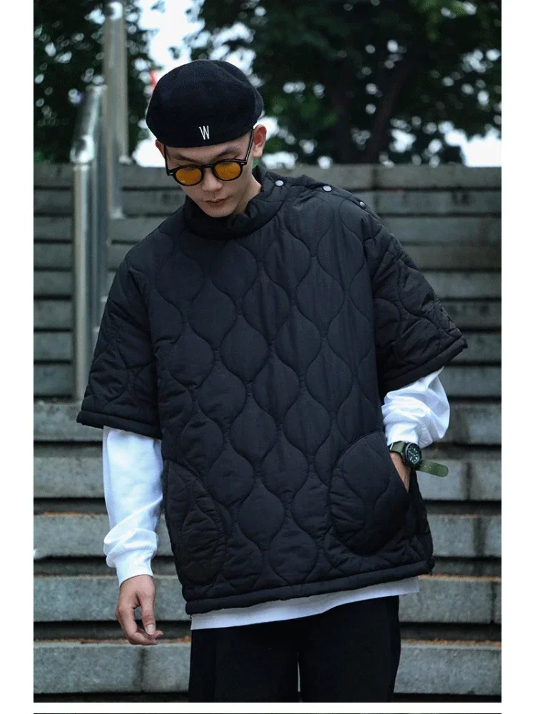 Winter Short Sleeve Parka Men Women Vintage Calabash Quilted Cotton Pullover Amekaji Solid Color Loose Casual Thickened Jacket