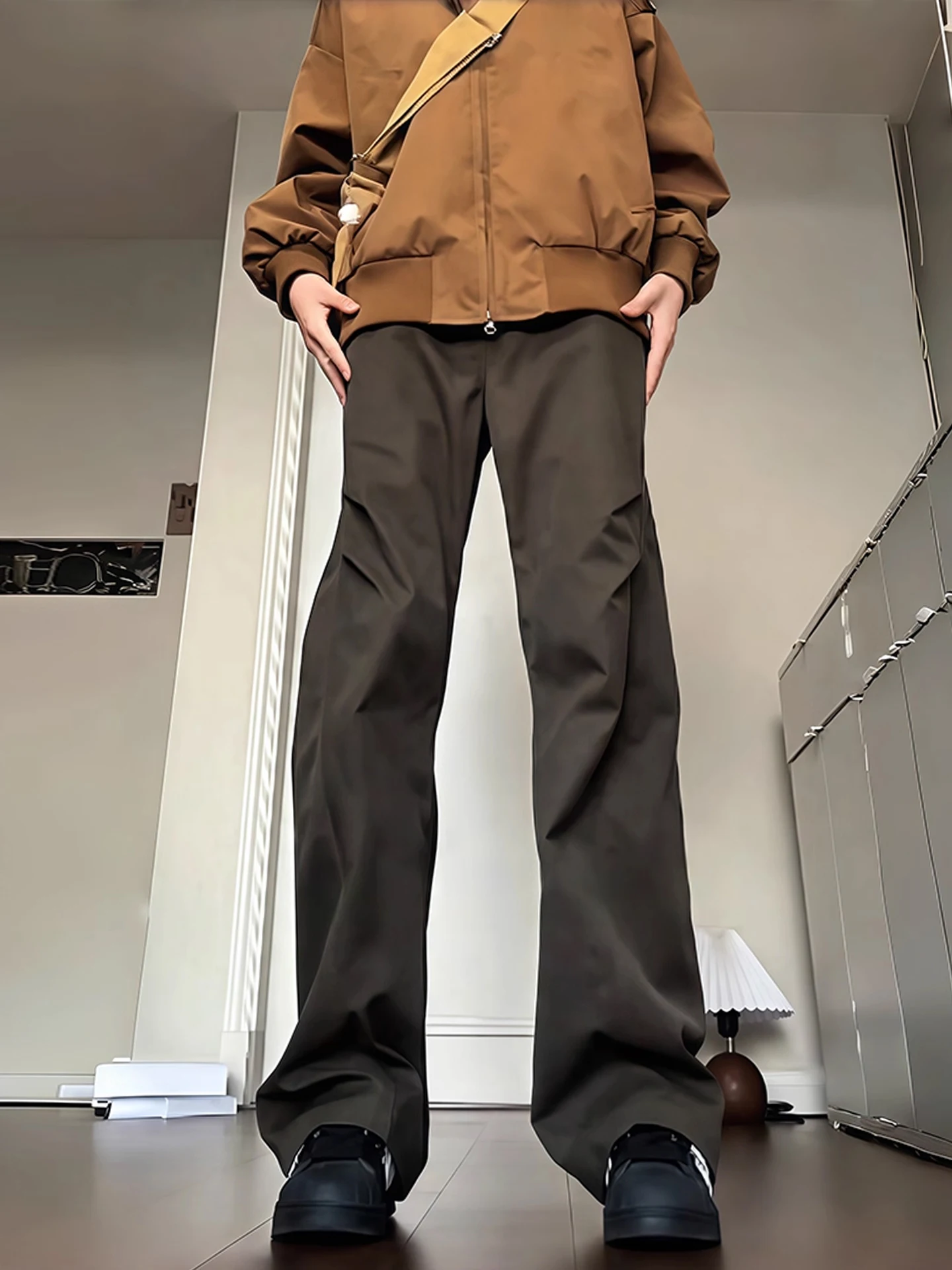 

Мужские брюки в американском ретро-стиле, камуфляжные, цвета темного кофе, прямые, с карманами-карго, рабочие, удлиненные, больших размеров