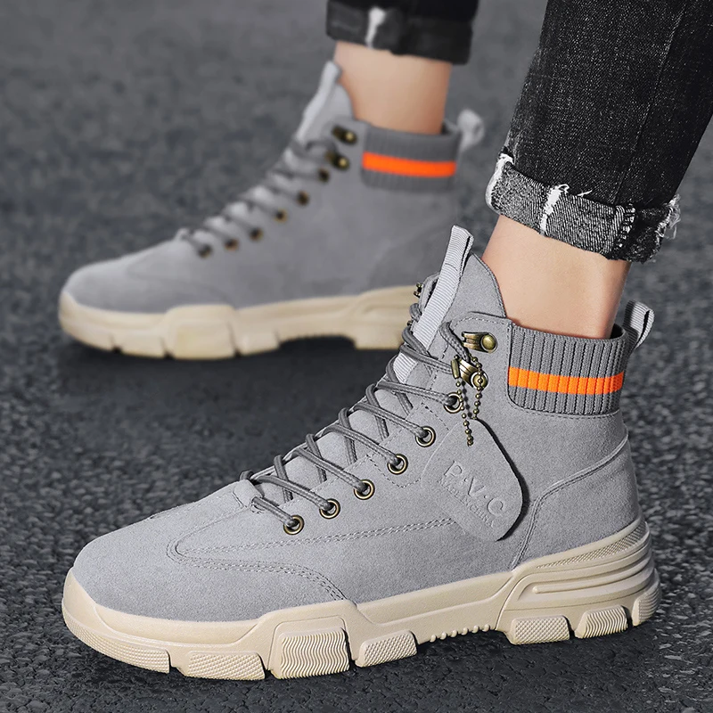 

2023 Men's Shoes Autumn Short Boots Wear-resistant Men Work Shoes Casual Sneakers Platform Hiking High Top Boots