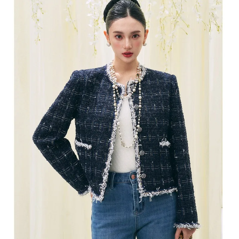 French retro high-end wool tweed small fragrant short top jacket women