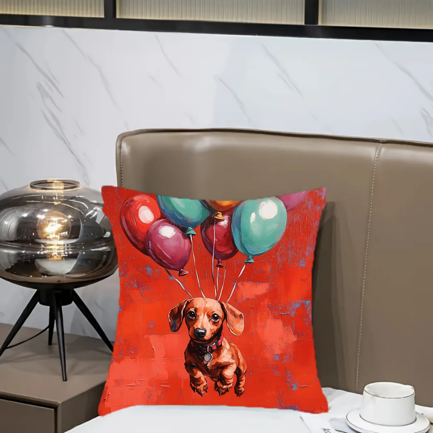 Dog Lover Dachshund Pillowcase Cushion Cover Balloon Print Novelty Pillow Sham for Bedroom Home Decor Puppy Gift Cute Accent Thr