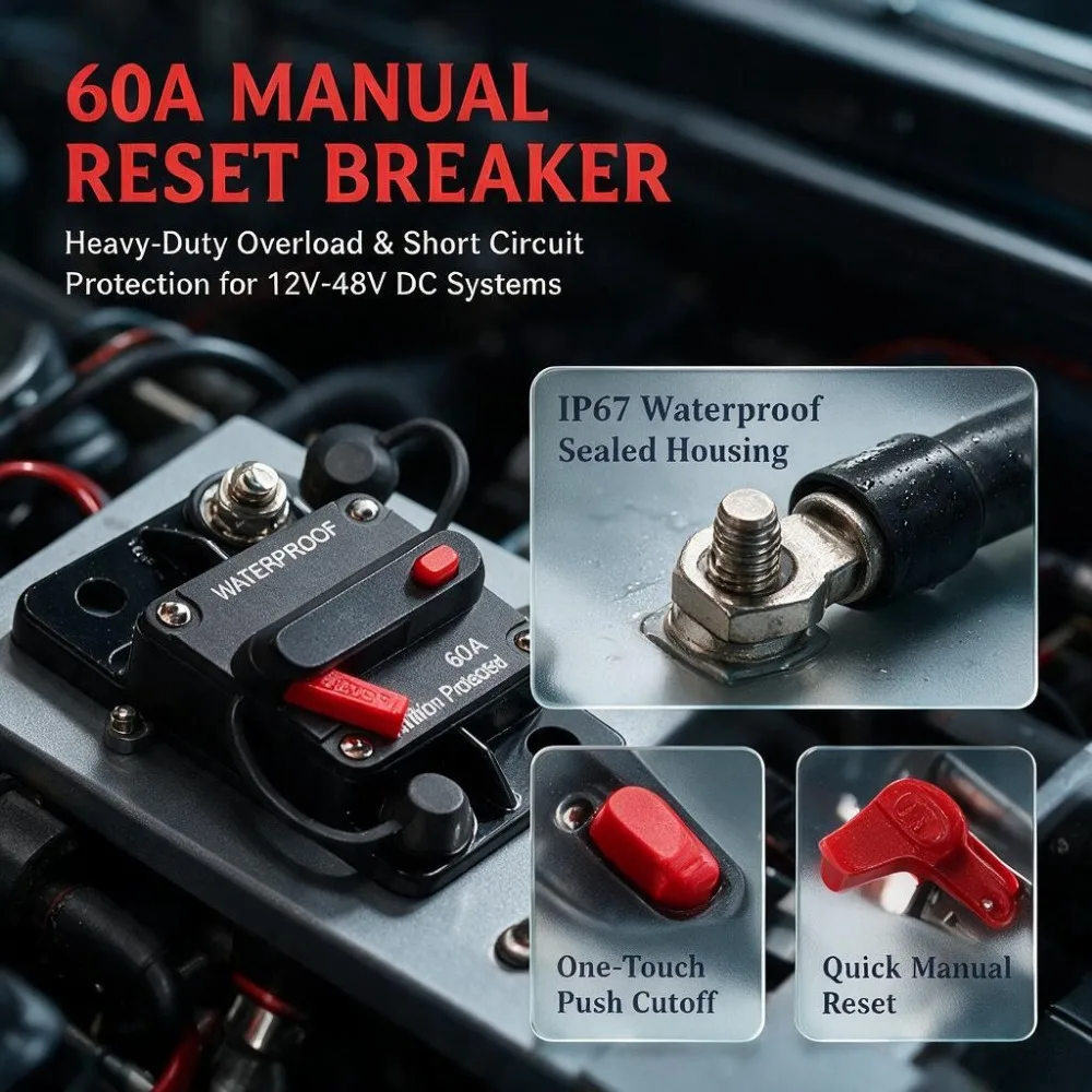 30/40/50/60/80/100/150/200/250/300A AMP Waterproof Circuit Breaker Fuse Reset 12-48V DC Car Marine Boat Audio Amplifier Breaker