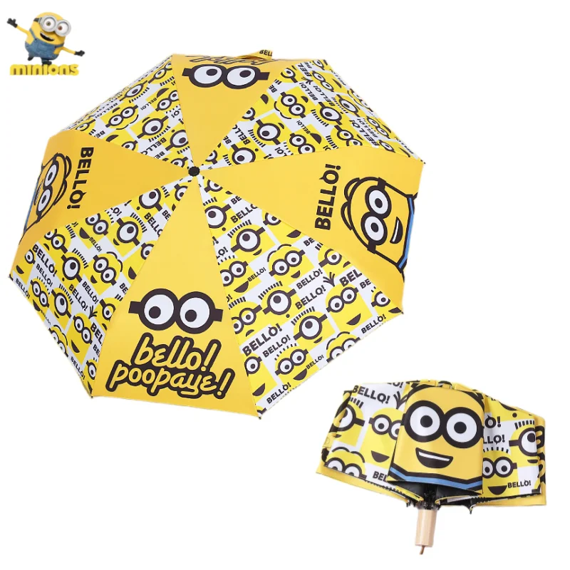 Despicable Me Minions Cute Cartoon Three-fold Vinyl Umbrella Creative Kawaii Children's Folding Parasol Sunshade Umbrella Gift