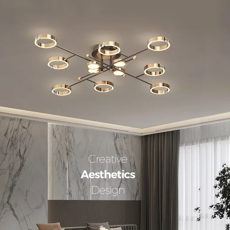 Nordic lamps hall crystal chandelier living room  simple restaurant post-modern light luxury diamond ring