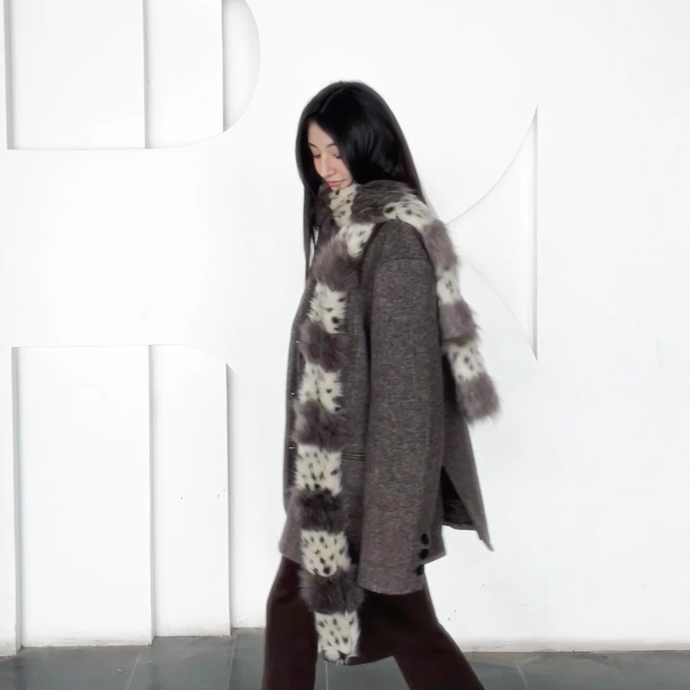 Women Subculture Y2K Sexy Leopard Print Fur Scarf Millennium Hottie Plush Patchwork Scarf  Warm Narrow Outdoor Trend Scarf