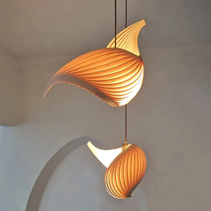 Wing maple pendant lamp handmade pleated finish wooden hanging lamp design japanese style light dining bedroom staircase light