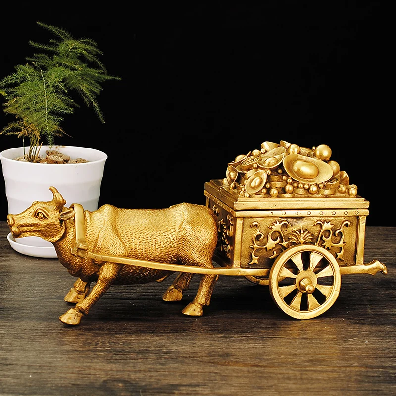 Cattle Pull Car Decoration Full Topnew Pull Yuan Bao Niu La Jubao Pot Cattle Pull Golden Toad Home Office Desk Surface Panel Dec