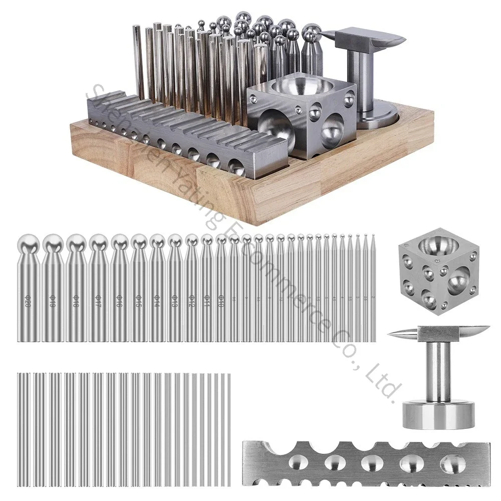 

50-piece Wozuo round punch set, including square, rhombus, and bell-shaped jewelry making tools.
