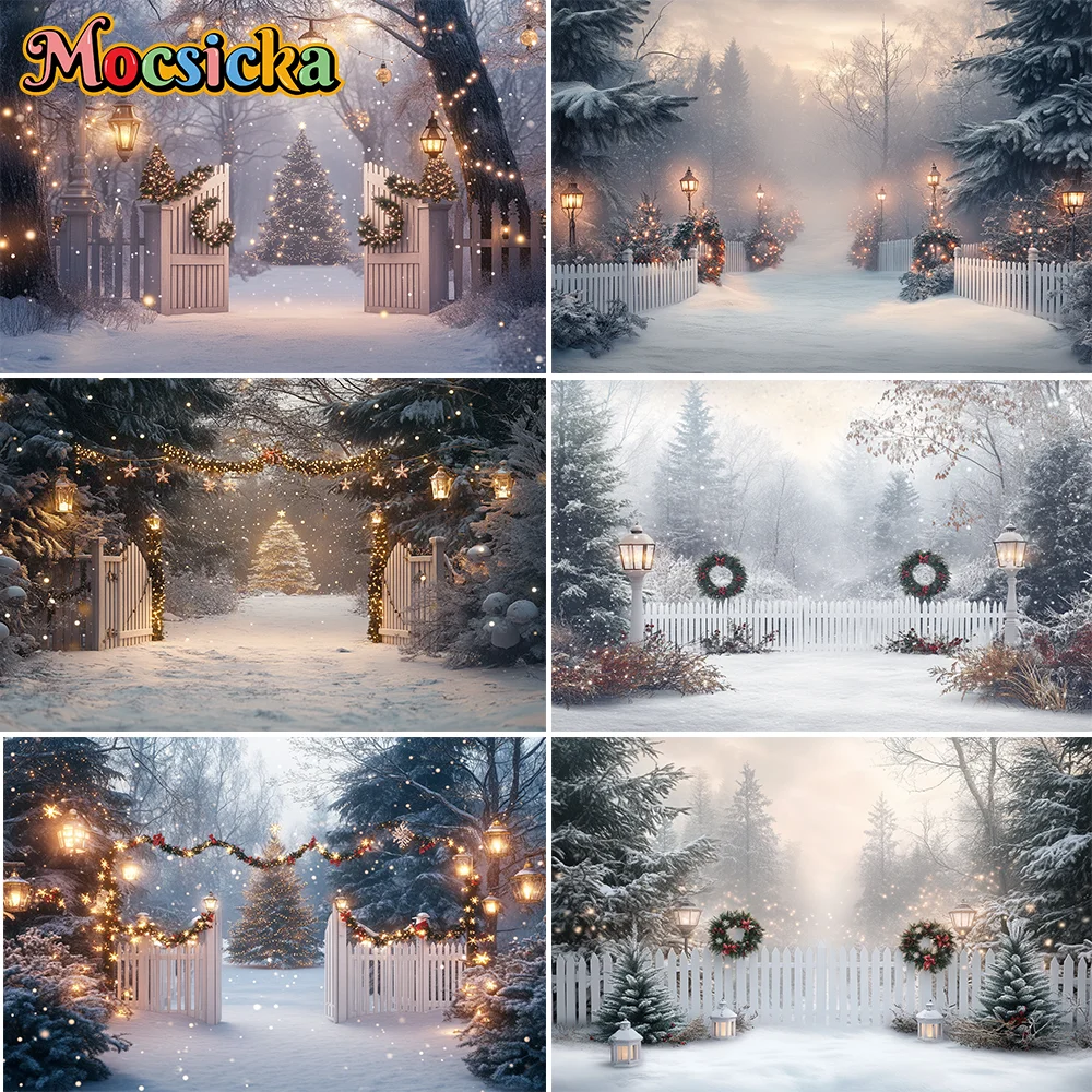 

Merry Christmas Photography Backdrop Barn Wood Door Xmas Tree Gift Fireplace Window Family Baby Portrait Background Photo Studio