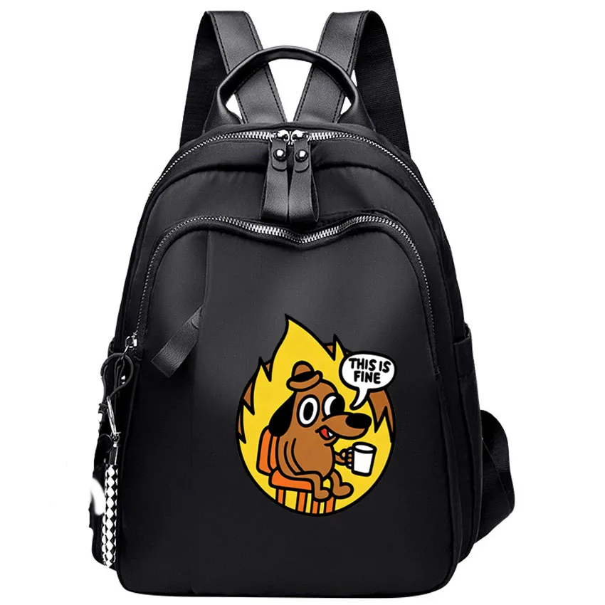 

Women's Large Capacity Simple Fashion Summer Backpack This Is Fine Dog Printed Female Trendy Travel Bag Street Style Oxford