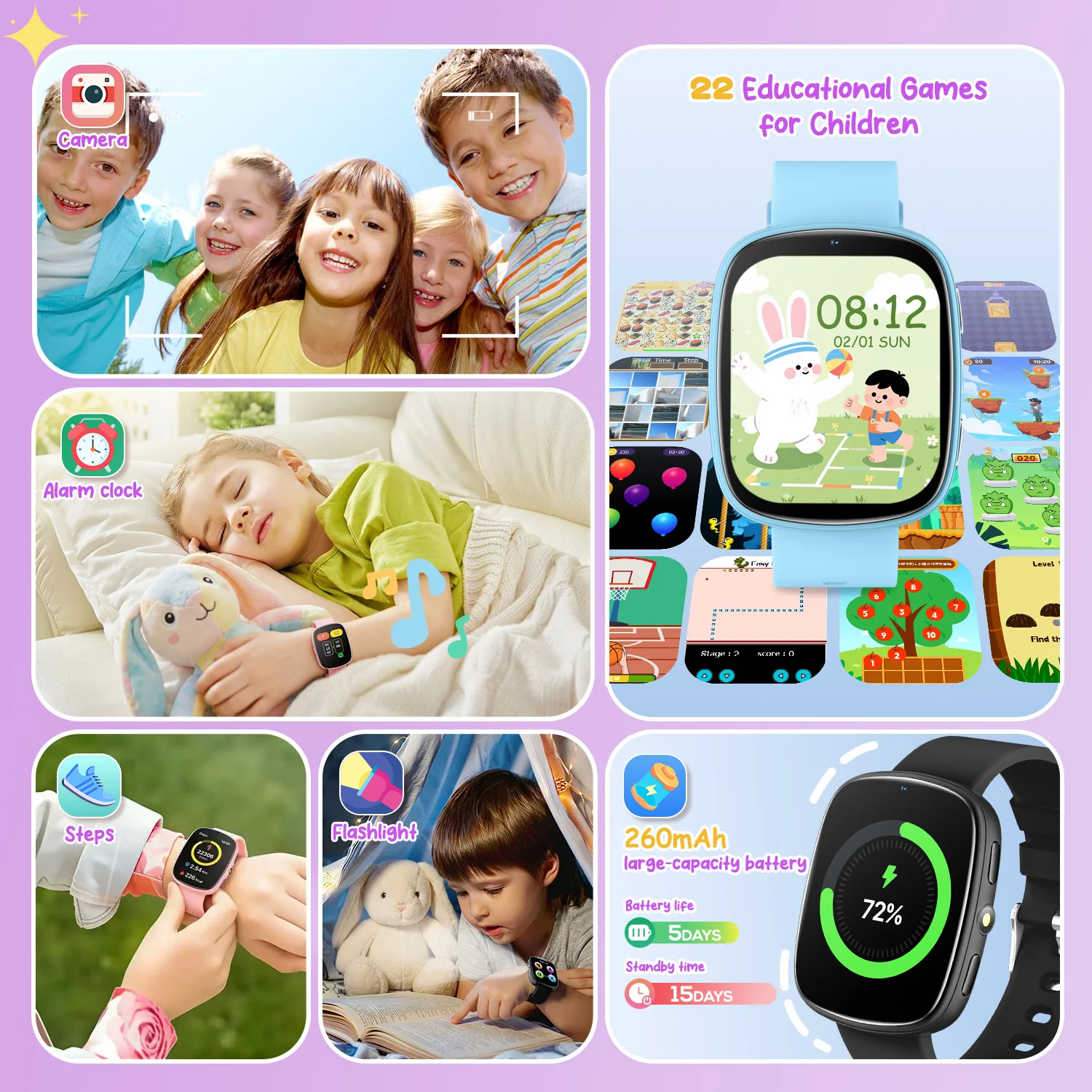 2026 Kids Games Smartwatch 1.83''HD Screen Camera 22 Interesting Games Sleep Monitor Alarm Clock Calculator Children Watch Gifts