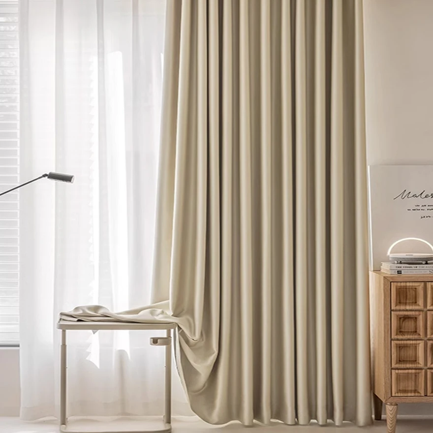 

Light Luxury Simple Satin Fabric Blackout Curtian for Bedroom, Living Room, Sliding Door Sunscreen Insulated