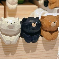 Solid Wood Hand-carved Cute Bear Desktop Ornaments For Bedroom And Living Room Entrance Decoration Ornaments Can Be Used As Gift