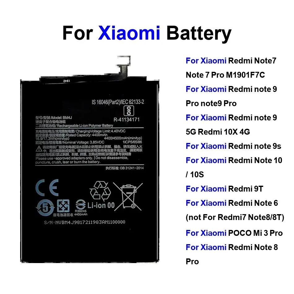 

2025 Years Battery BN5A BN59 BM4J BN53 For Xiaomi Redmi Note POCO M3 7 9T 10X 8 8T 9 9S 10 10S 4G 5G Pro Batteries