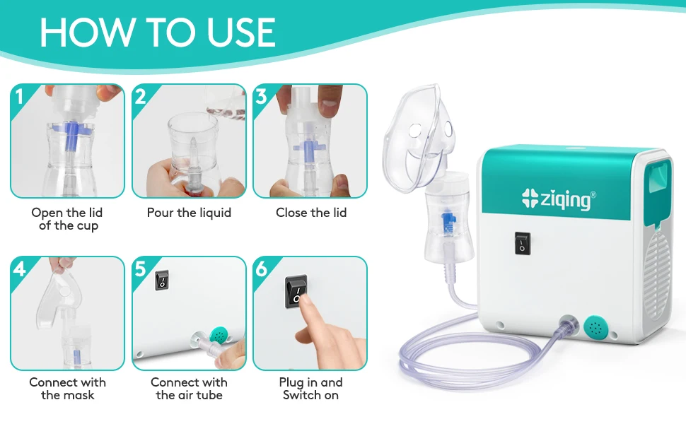 Ziqing Kompressor-Vernebler, Nebulizador, Haushaltsgesundheitsmonitore, tragbarer, leiser, zerstäubter Luftbefeuchter für Erwachsene und Kinder – Detail 6