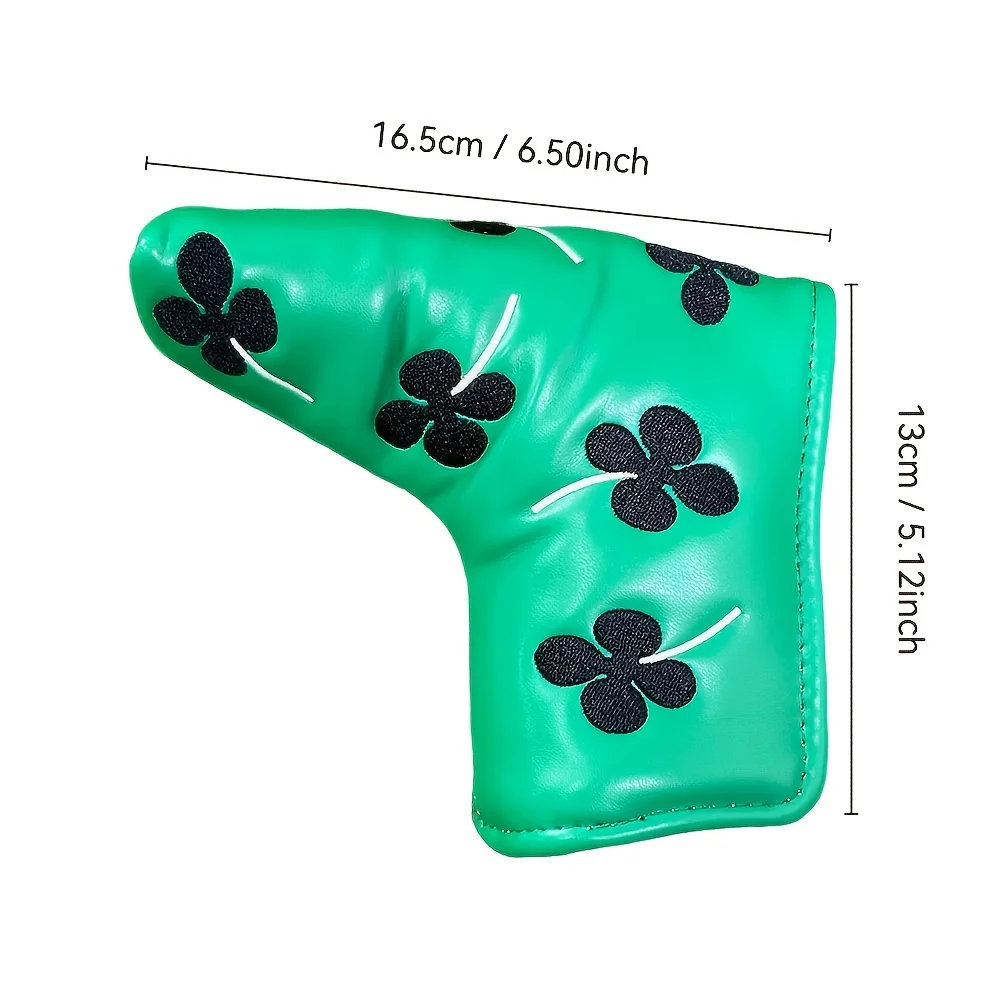Couvre-tête de Putter de Golf imperméable en PU Durable, 1 pièce, avec conception de trèfle à quatre feuilles et fermeture à bande magique, vert herbe avec noir