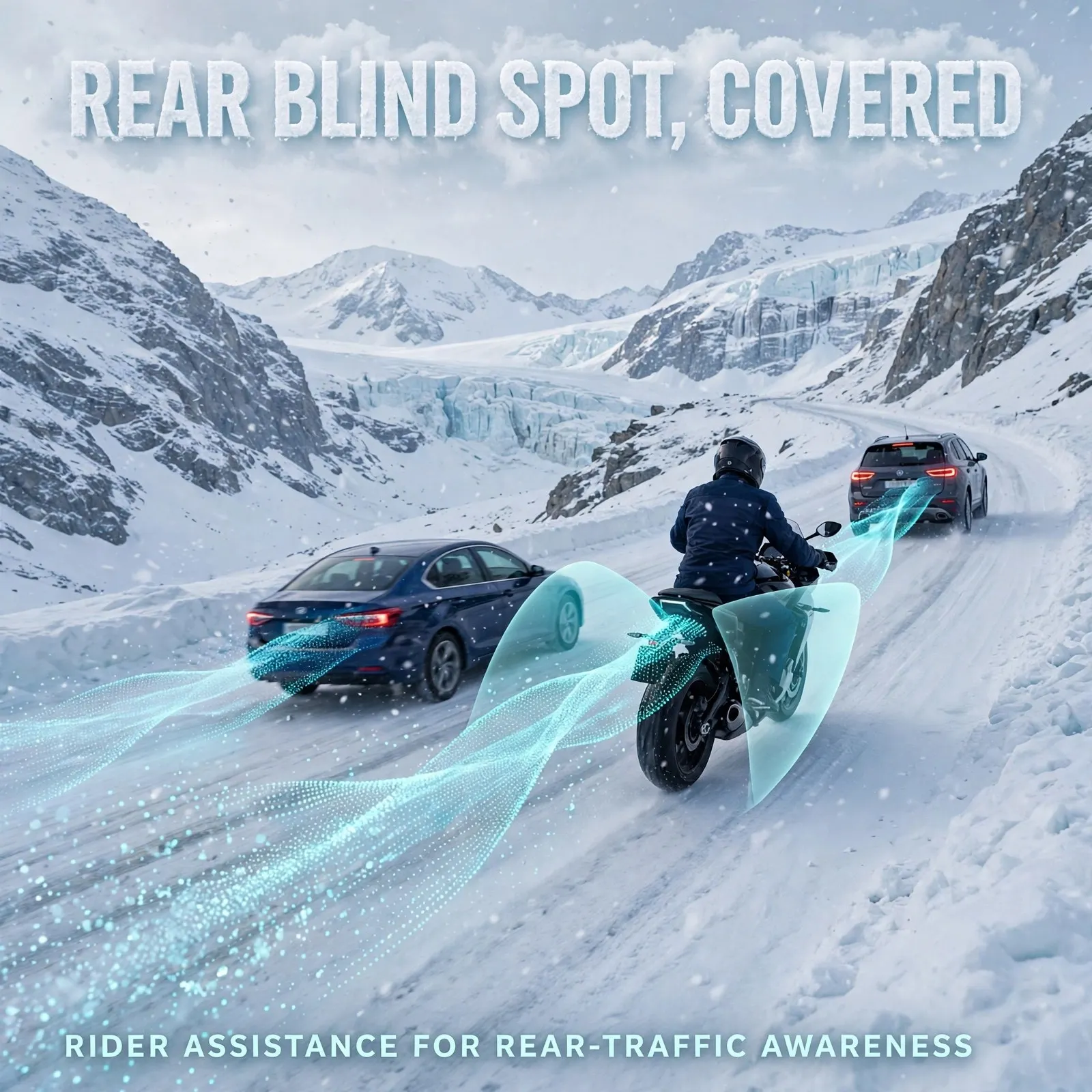 Motorcycle Blind Spot Radar – 77GHz Rear Detection System with Dual LED Alerts, Up to 70m Range, BSD 8.4m & LCA 50m (TTC≤5s), IP
