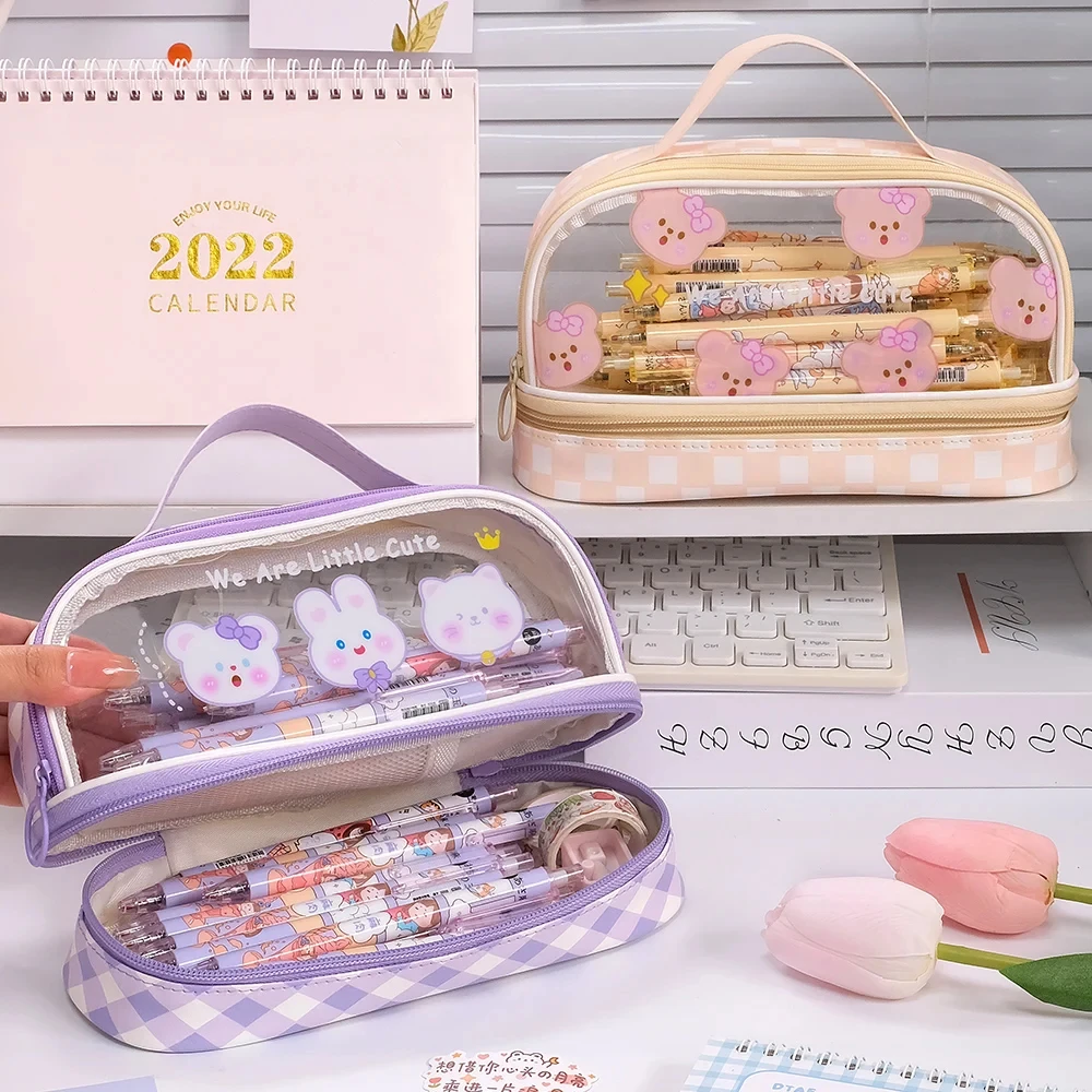 

Kawaii Pencil Cases Girls 2 Layer Large Capacity Pencil Pouch Pen Holder Box Student Stationery Organizer Office School Supplies