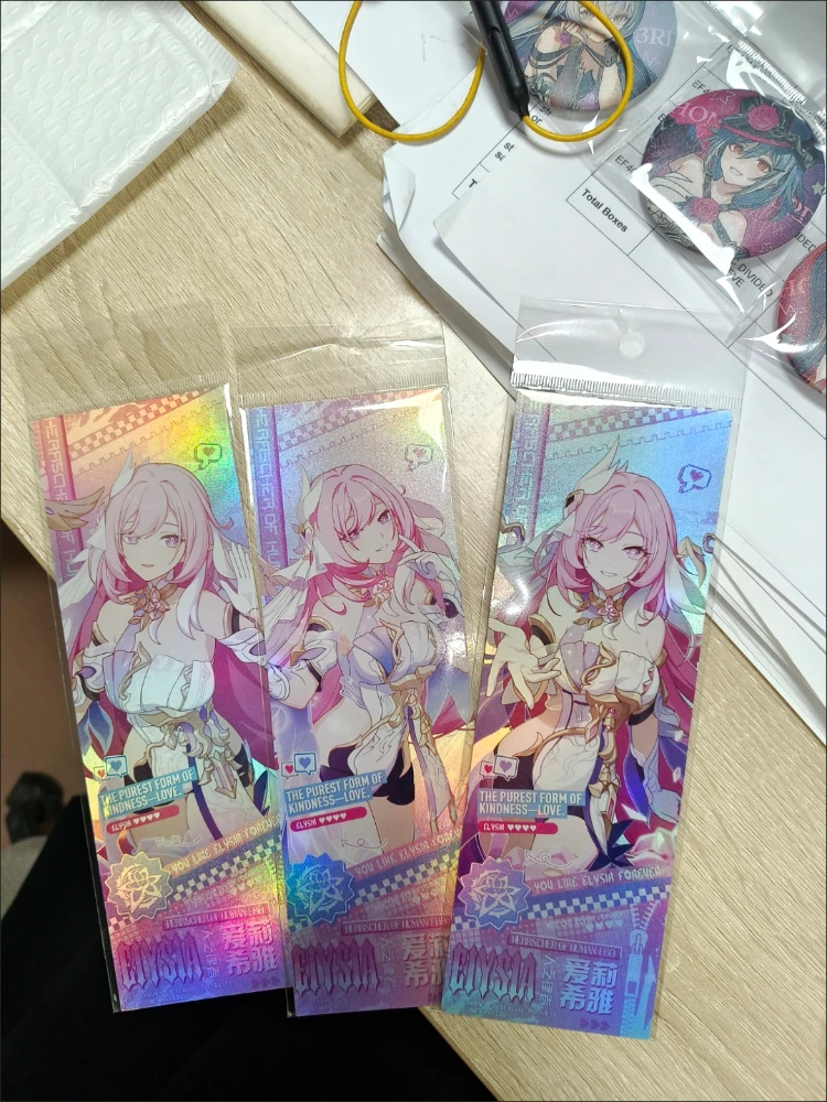 Honkai Impact 3 Valkyrie HD, marcapáginas de papel láser de dirección inversa, postal para Fans, regalos, colecciones, llavero de Página de Libro