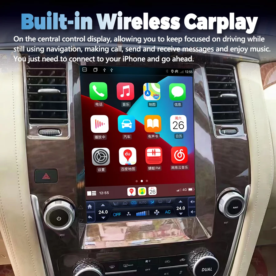 12.1 InchTesla Screen Android 13 Car Multimedia Video Speaker GPS For Nissan Patrol Y62 2010 Navigation Wireless CarPlay Player