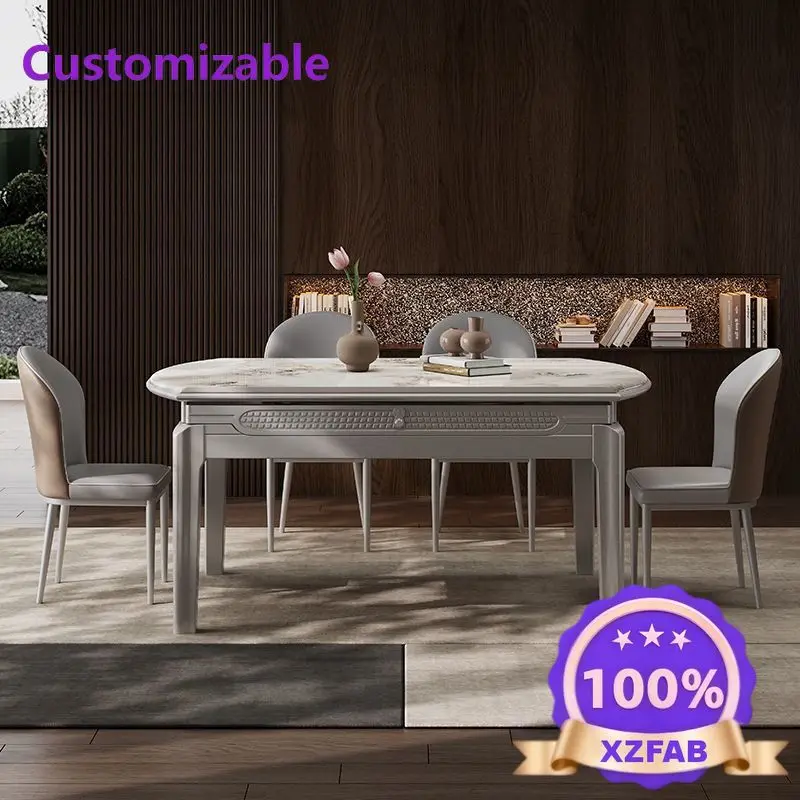 Factory Direct 2026 New microcrystalline modern light luxury retractable folding dining table and chairs, high-end square and ci