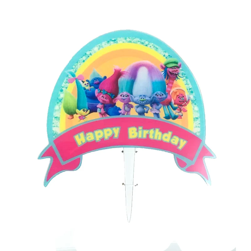 Disney Trolls Acrylic Cake Topper Happy Birthday Party Supplies DIY Cake Baking Baby Shower Decor Wedding Decoration Girl Gift