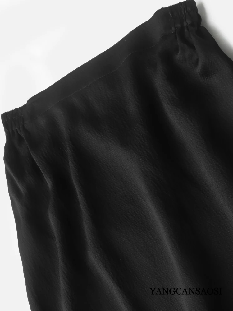 High Cost Performance 100% Natural Mulberry Silk Pearl Satin Black Elastic Waist Side Slit Women's Fashionable Bag Hip Skirt