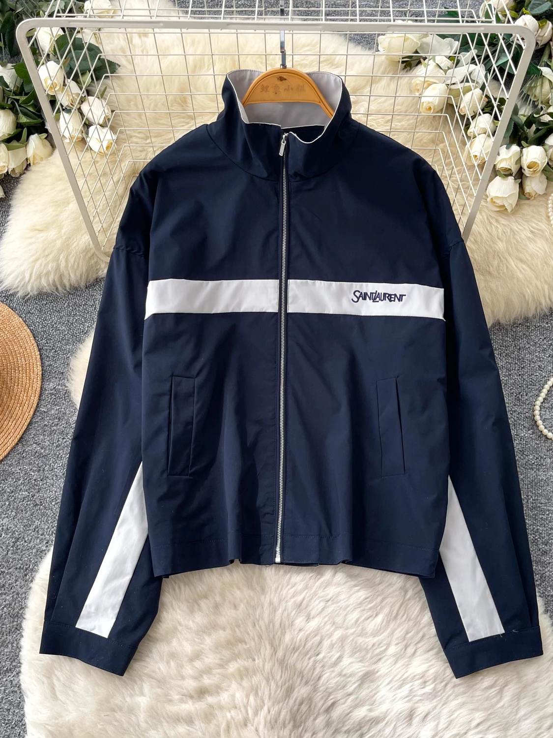 Casual Style Color Block Stand Collar Loose Women's Jacket Short Zipper Sport Coat Commute Fashion Spring Autumn Top