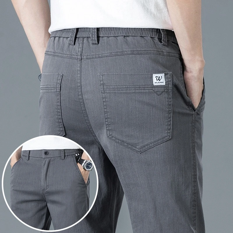 

Spring Summer Men's Pants Thin Straight Slim Casual Pants Korean Solid Color Male Clothing Elastic Cotton Business Trousers
