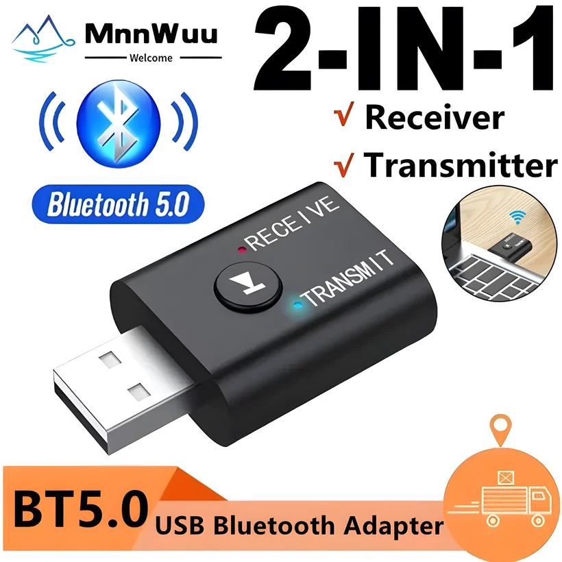 2 IN1 USB Bluetooth Adapter 5.0 Wireless Bluetooth Transmitter Receiver for PC TV Laptop Speakers Earphones Bluetooth Dongle