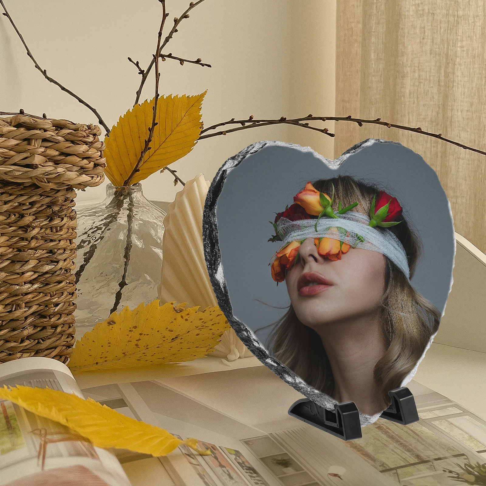 

2pcs Sublimation Plaque Heat Press Blank Photo Frame Diy Stone Plate Keepsake Gift Home Decor Office Desk Sublimation Blanks