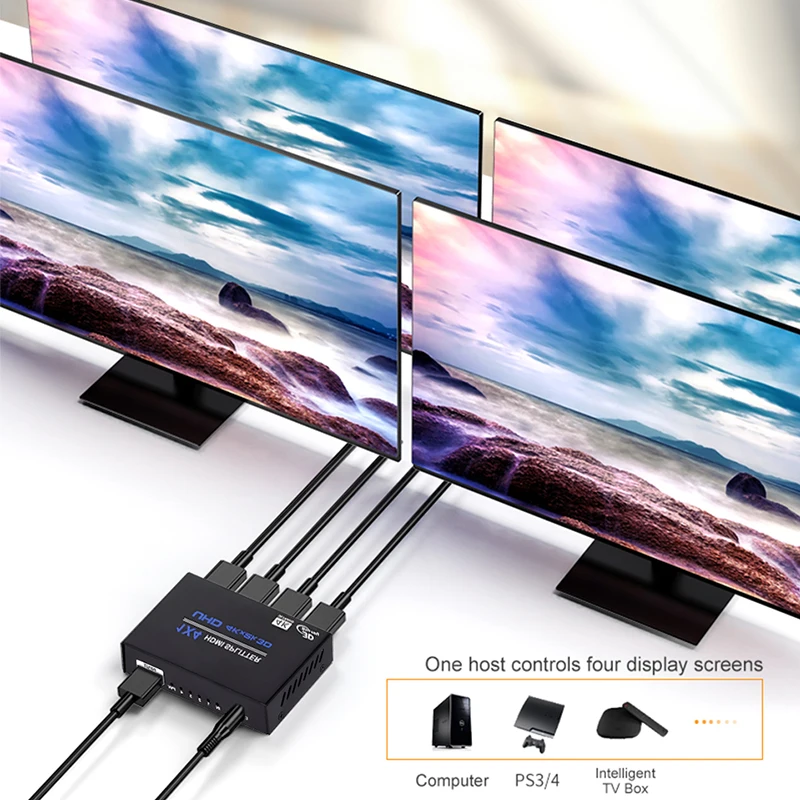 4พอร์ต HDMI Splitter 1 in 4 OUT HDMI Splitter 1x4พร้อมอะแดปเตอร์ไฟฟ้า4K x 2K @ 30Hz 3D Full HD Full HD สำหรับ PS4 Fire Stick HDTV