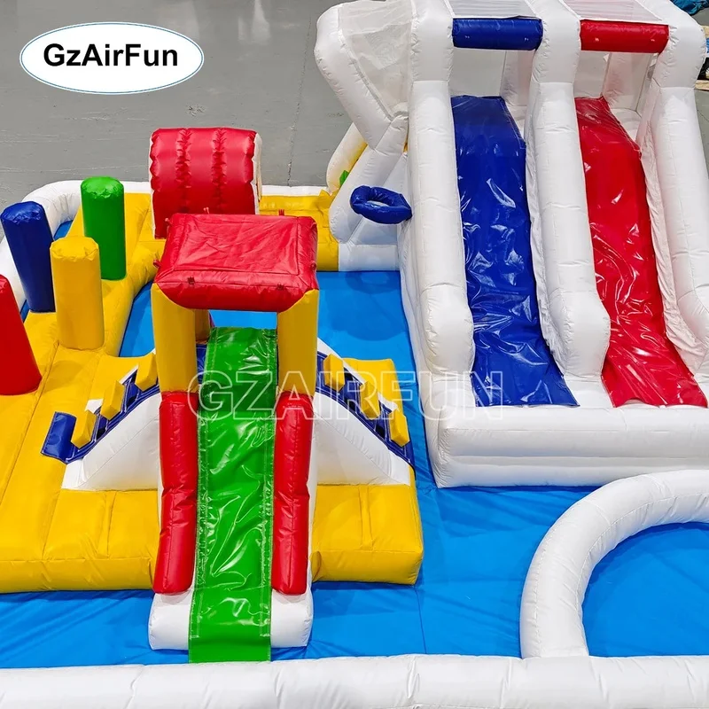 Kids Inflatable Water Park Slide Castle Obstacle Course Pool Sport Theme Easy Setup Commercial PVC Backyard Party School Events