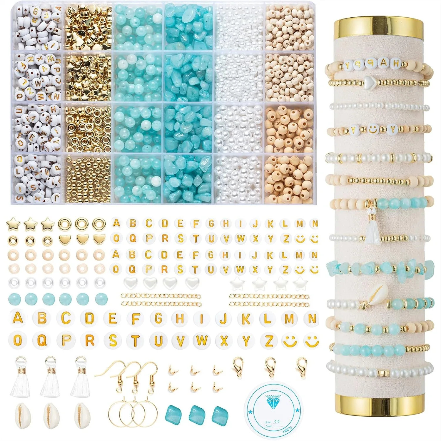 Natural Stone Beads Kit for Jewelry Making, Irregular Amazonite & Acrylic Letters, DIY Bracelet Necklace Earrings Craft Set