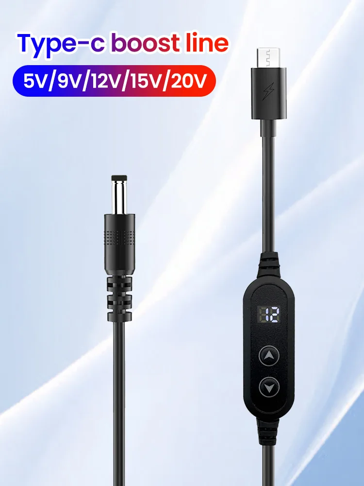 Typ-C zu DC Fünf-Stufen Einstellbare Leistungssteigerungskabel mit Adapter 5V/9V/12V/15V/20V Schnelllade-Boost-Konverter für WLAN-Router