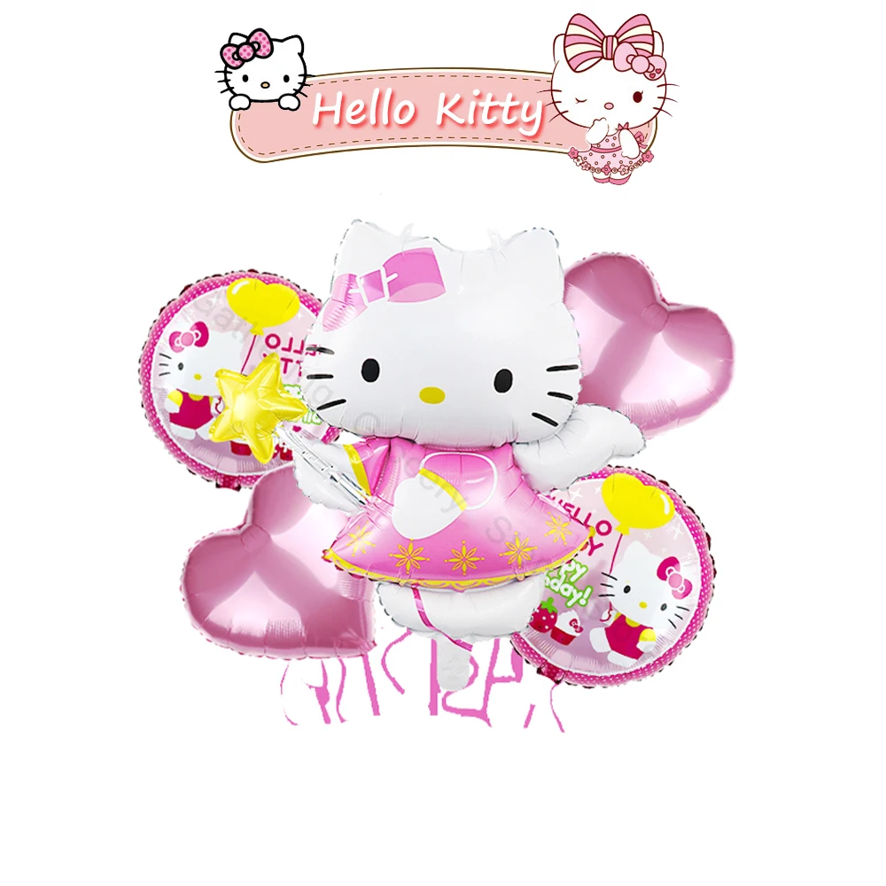 5Pcs Hello Kitty Foil Ballon Kid Party Supplies 18in Round Star Helium Globos Girl Favor Toy Gift Party Supplies Holiday