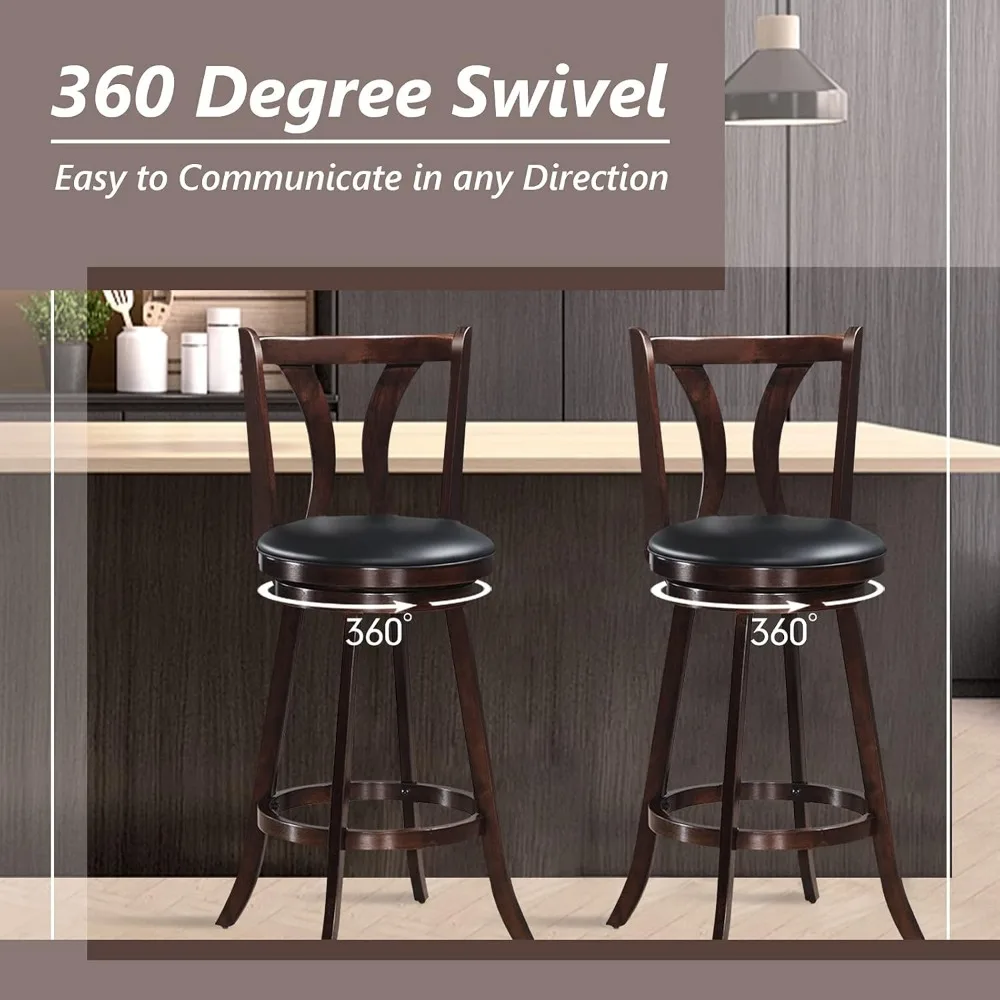 Café Chairs Swivel Stools with Leather Padded Seat, Single Slat Back & Solid Rubber Wood Legs, Counter Height  Café Chairs