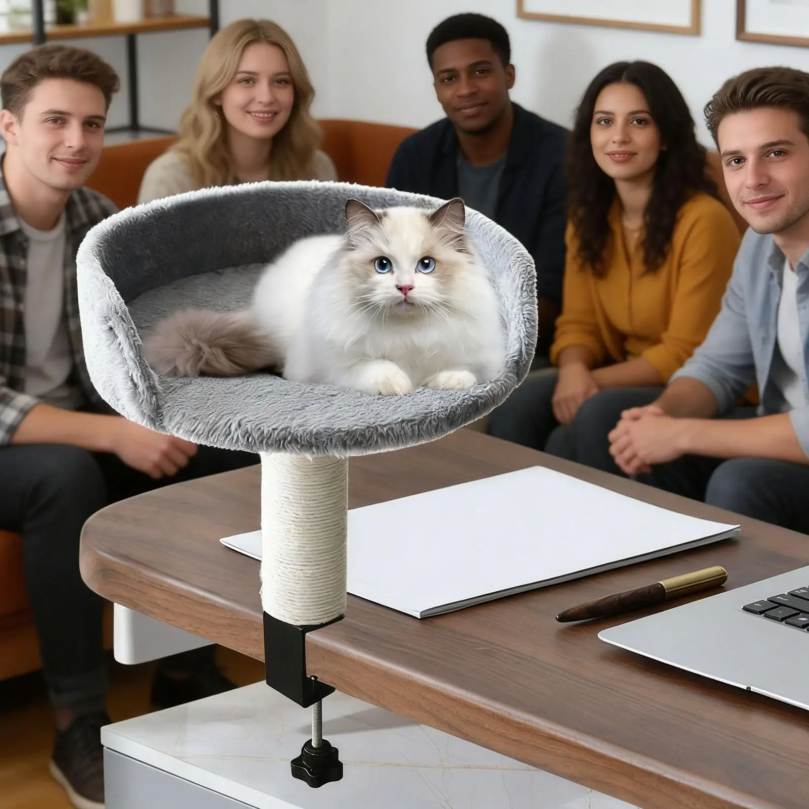 Cat Desk Perch Adjustable Desktop Floating Cat Bed Rotation Desk Clamp Kitten Bed Space-Saving Cat Hammock Perch For Table - view 5