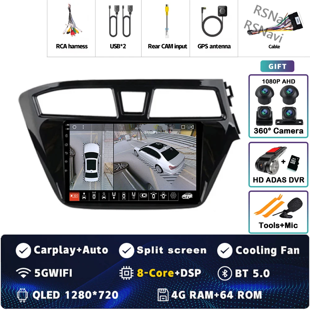 Android 15 wifi + 4G Carplay AUTO Autoradio Voor Hyundai I20 RHD 2015 2016 2017 2018 Navigatie GPS Video speler Stereo Multimedia - afbeelding 1