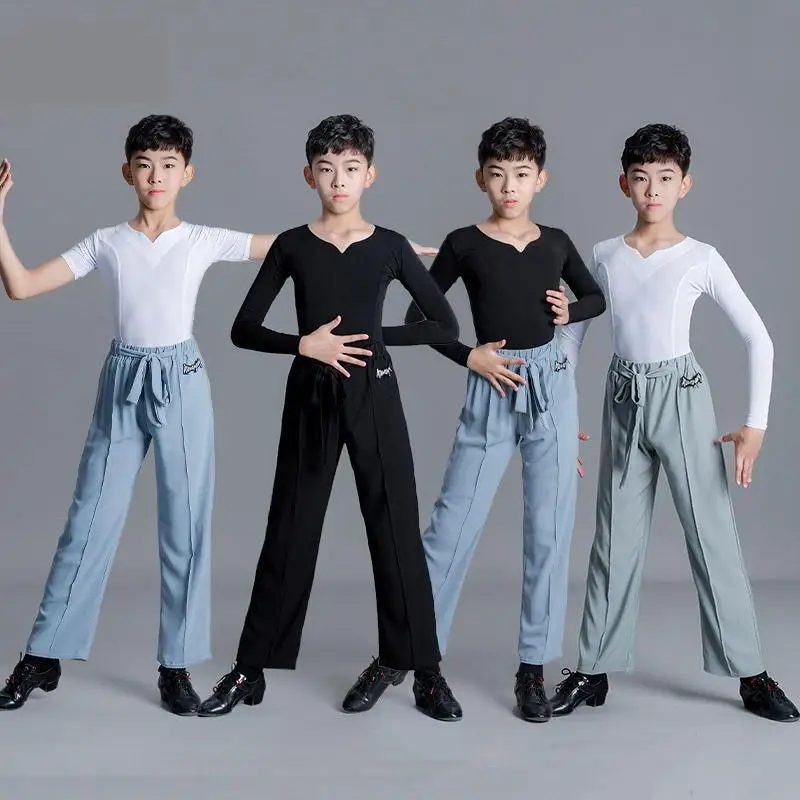 Set Boys Latin Dance T Shirt Pants Ballroom Costume Kids Latin Costume Professional Gymnastics Pratice Dance Costume Competition