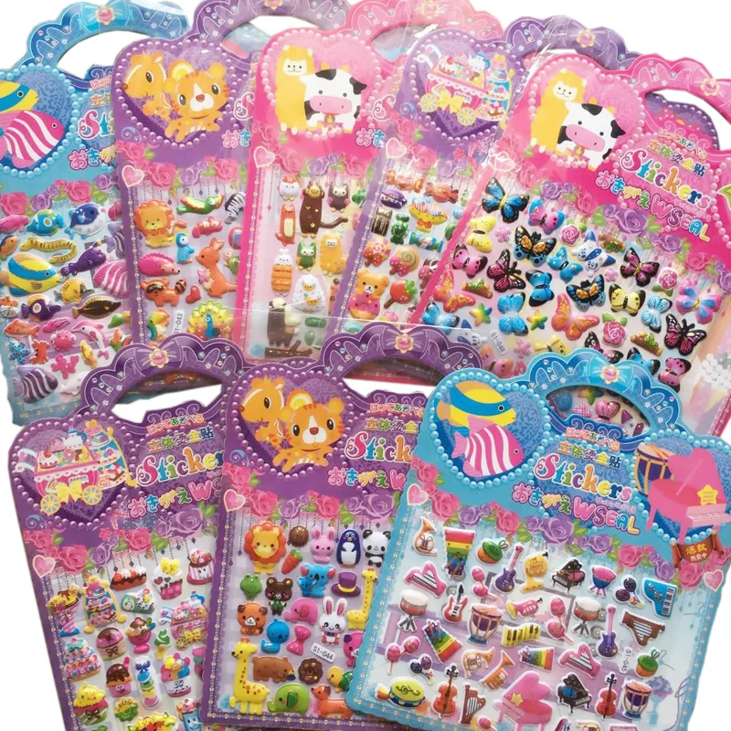 5 Pcs/Set PVC Bubble Stickers Hot Stamping Cartoon Stickers DIY Children Reward Sticker With Individual Cardboard Packaging