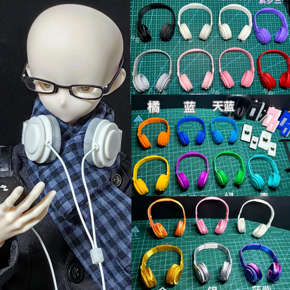 D09-P329 Children Handmade Toy 1/6 1/4 1/3 BJD Doll Accessories Photo Props Colorful White Black Pink Headset Earphones 1pcs
