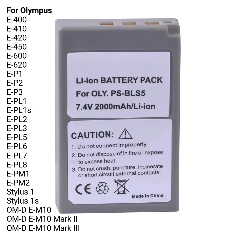 Battery PS-BLS5 BLS-50 for Olympus OM-5 OM-D E-M5 III/ E-M10 E-M10 III/E-M10 IV/E-PL9/E-PL8 E-PL10 Stylus 1 E-PL2 E-400 Cameras