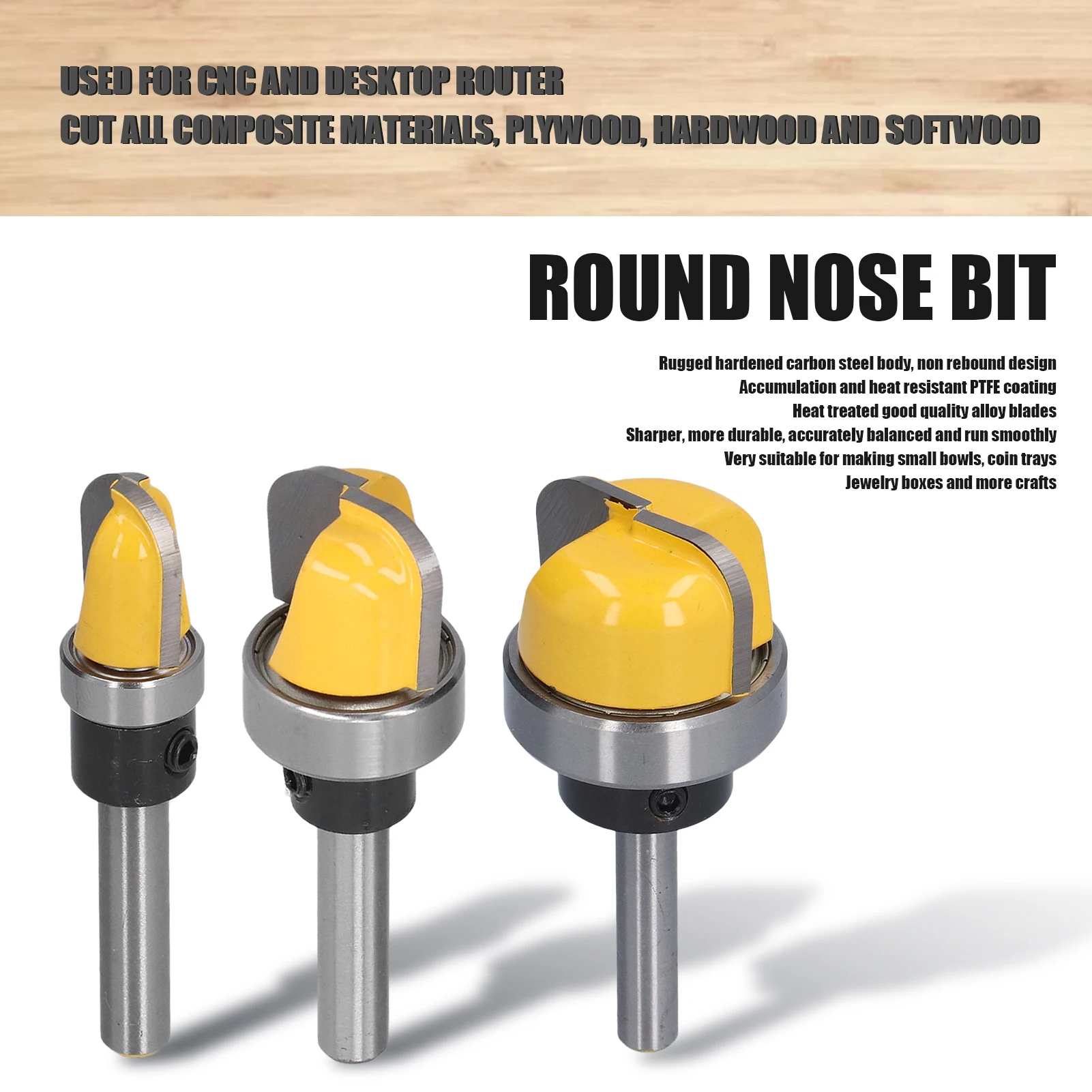 

Фреза для коробки Фреза с круглым носом Фреза для коробки Чаша Лоток Шаблон Фреза для резьбы посуду с подшипником Фреза для дерева с хвостовиком 1/4 дюйма