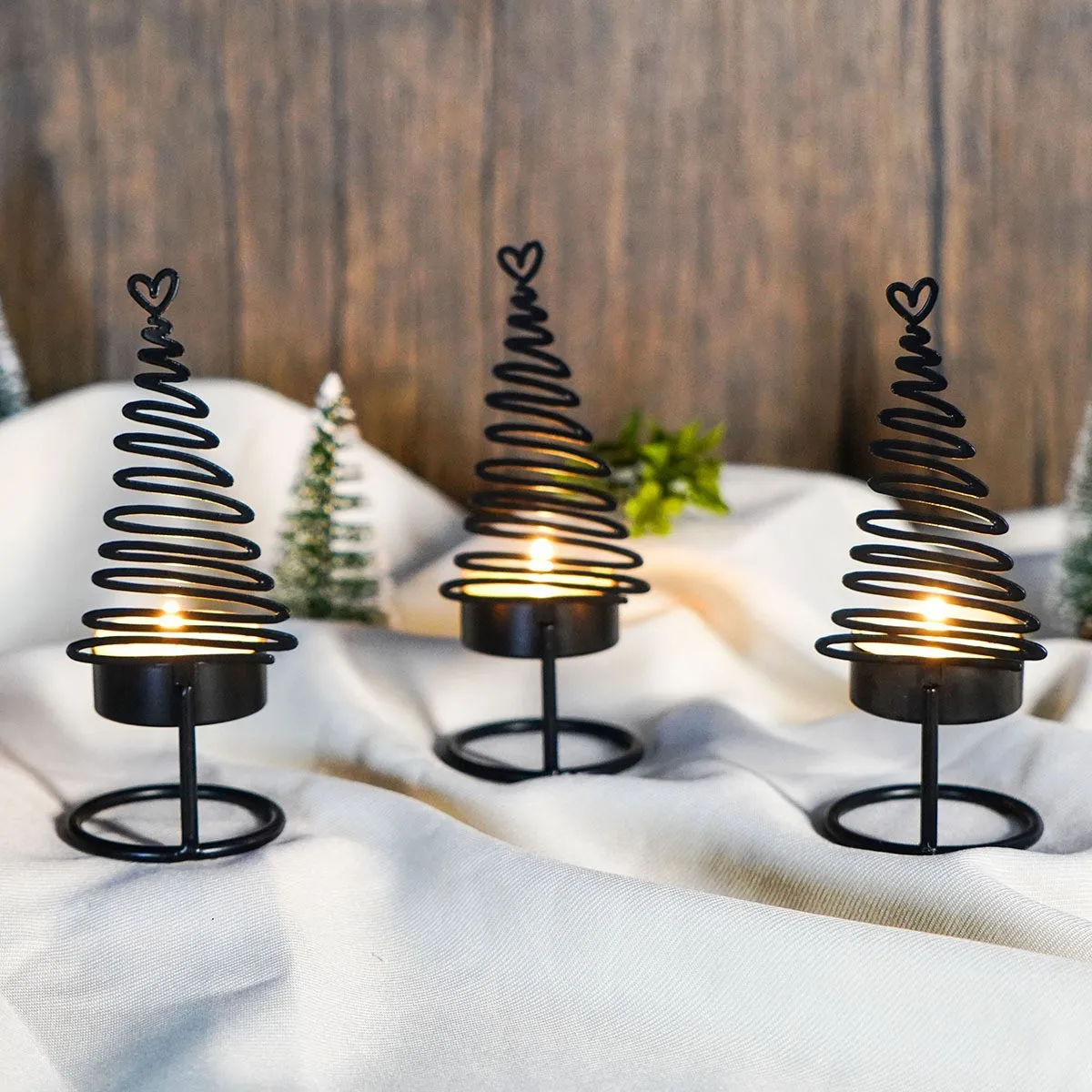 Metal Christmas Tree Tealight Holder Spiral Hollow Xmas Candlestick Tabletop Holiday Home Decor Ornament