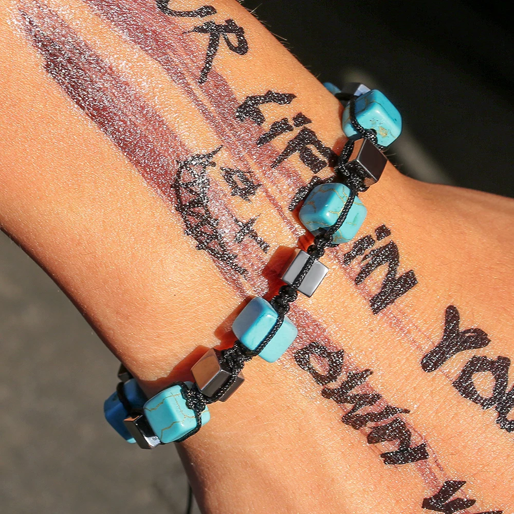 

1PCS No-magnetic Black Hematite Bracelet Blue Natural Stone Black Gallstone Handmade Braided Bracelet Health Jewelry Gifts