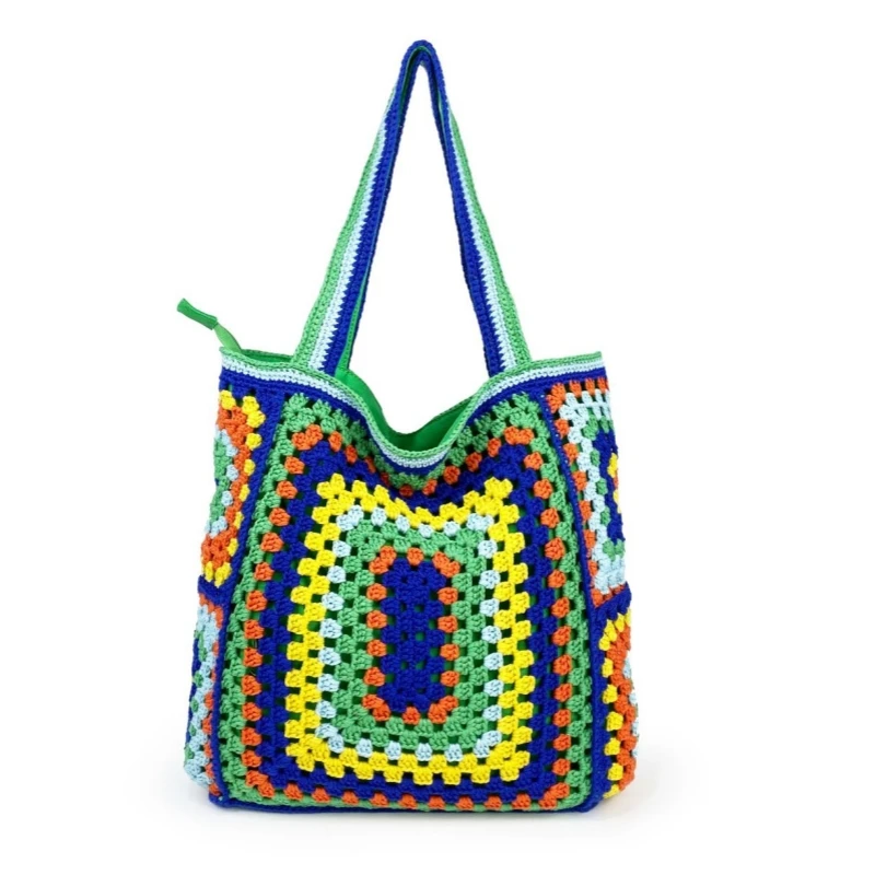 

Bohemia Vintage Crochet Chic Hippie Shoulder Bag Large Capacity Geometric Pattern Women Tote Bag Summer Beach Bag Shopper Purses