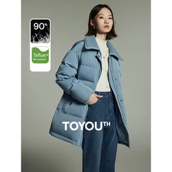 Toyouth-Chaqueta de plumón de pato blanco para mujer, abrigo grueso de manga larga con solapa, cinturilla ajustable, abrigo cálido elegante a la moda, invierno, 2023